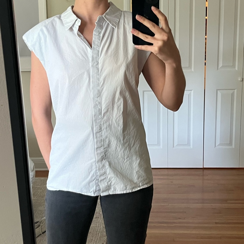 White Sleeveless Button-Up Top
